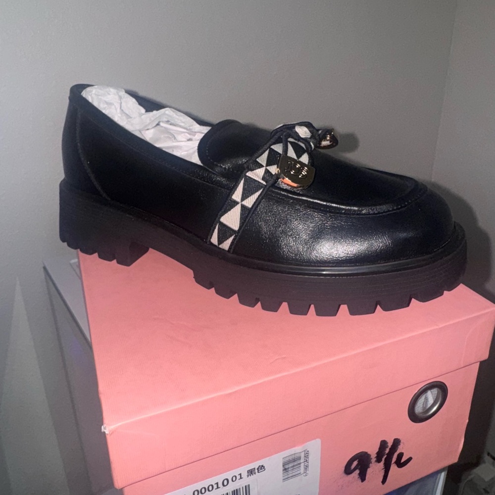 Black Loafers with Geometric Accent